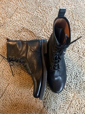Frye Black Leather Lace-Up Ankle Boots